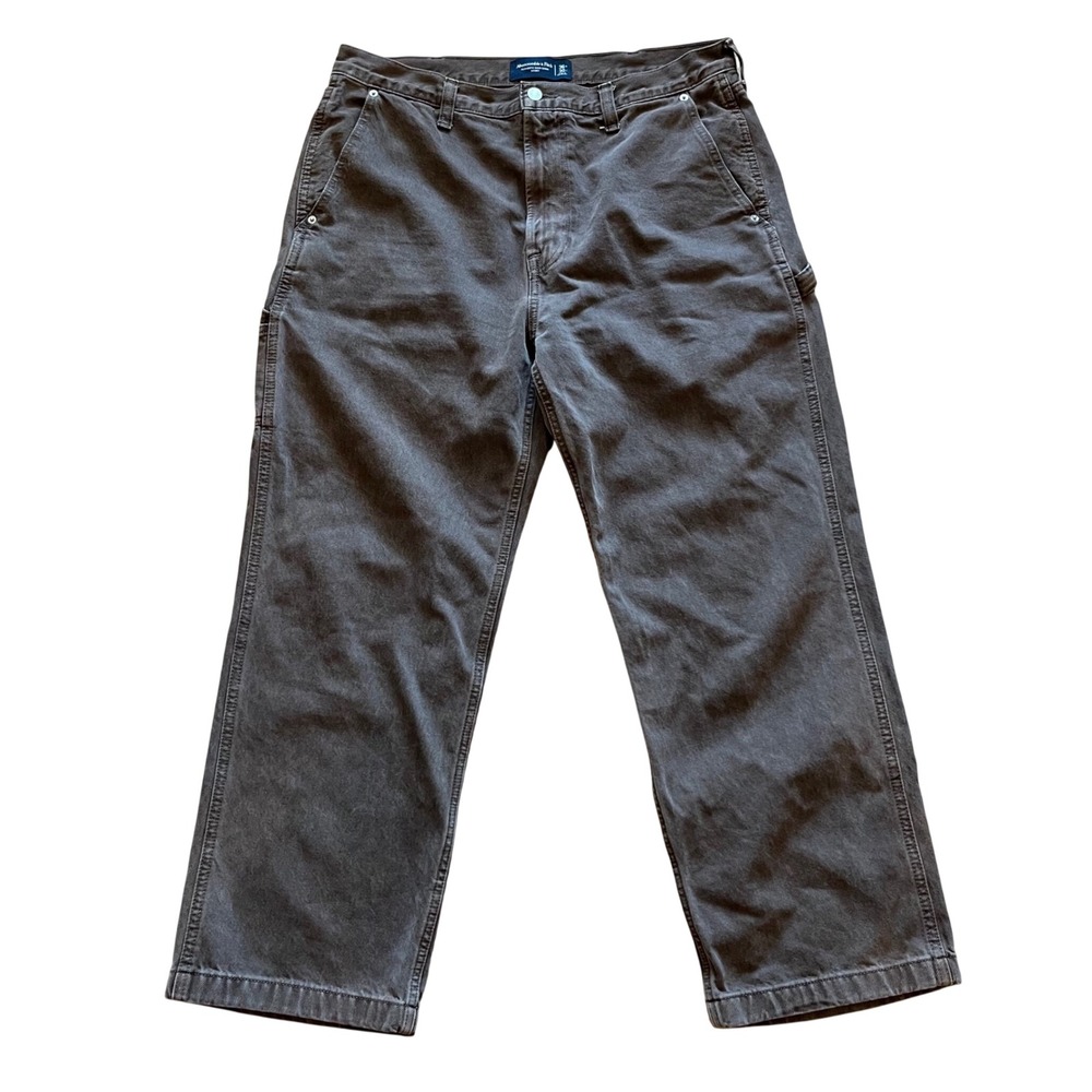 Abercrombie & Fitch Mens Baggy Carpenter Pants 36x30 Gray Rigid Denim Utility